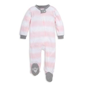 Burt's Bees Baby Pink Rugby Stripe Organic Cotton Zip Footed Pajama